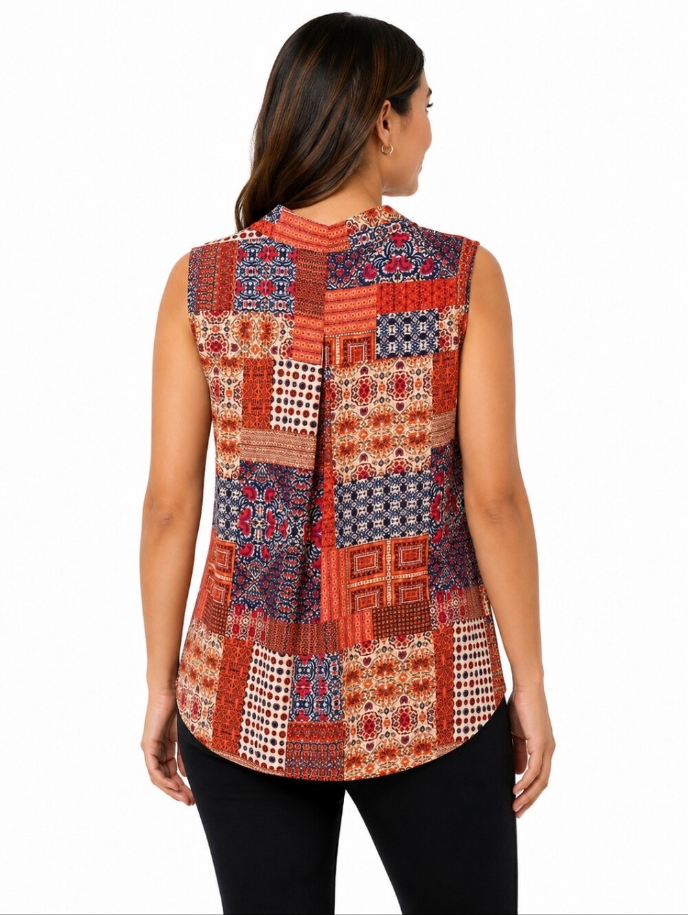 Rose & Olive Women's Sleeveless Patchwork Print Button-Up Blouse Size Large Boho - Picture 2 of 11
